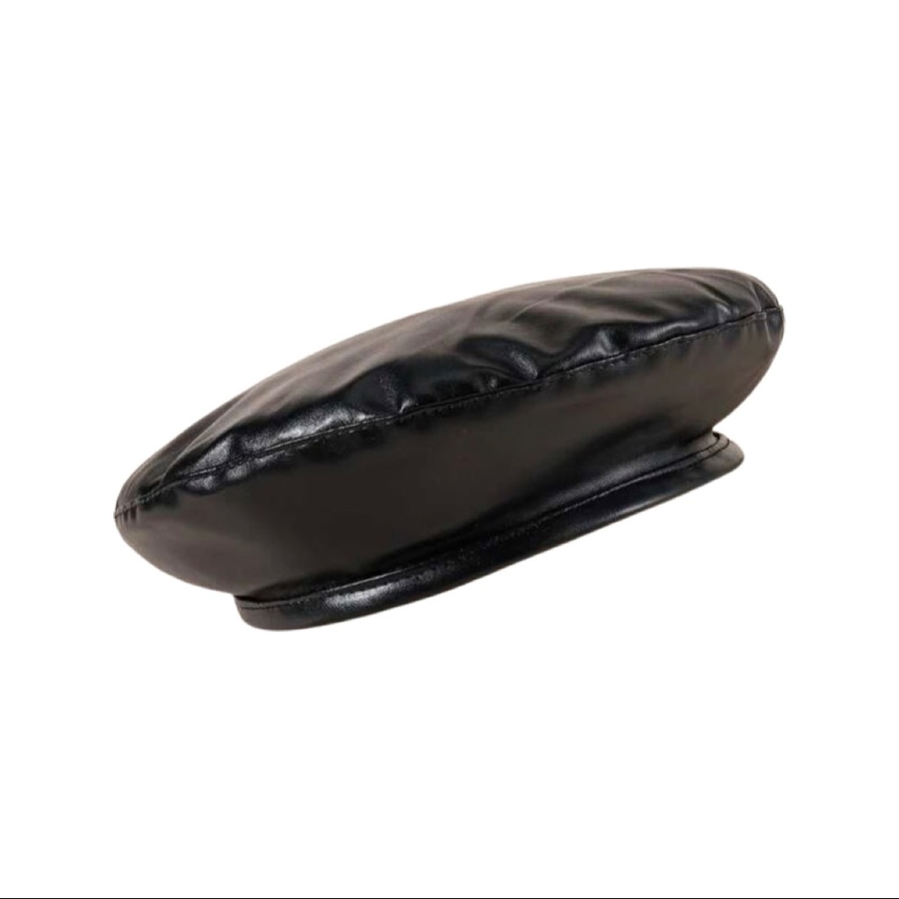Beret Pu Lather Hat-Black